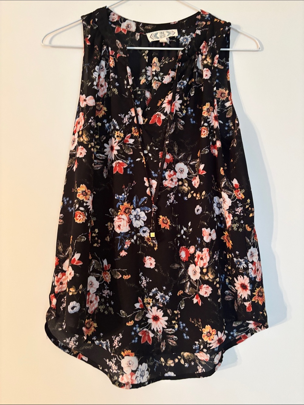 Floral Black Sleeveless Top - Pink Rose